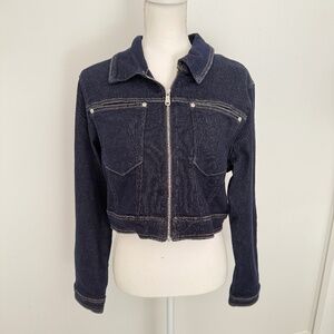 AVEC LES Filles Jeans Denim Cropped Short Zipper Jacket NWT Sz L